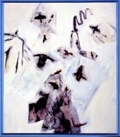 1991 05 kraehen  acryl  collage a. holz  107 x 125 cm